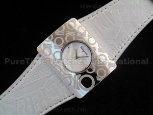 Venna SS White MOP on White Leather Strap